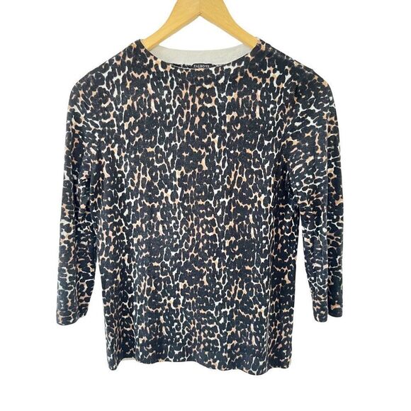 Talbots Petites Leopard Print Round Neck Pure Merino Wool Sweater - Picture 2 of 6